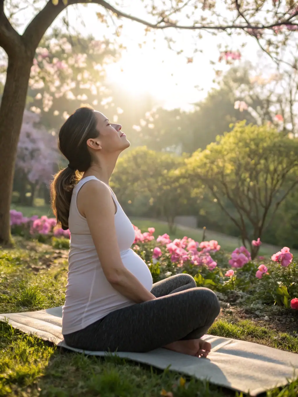 A pregnant woman wearing a Precious Image Creations maternity wrap, smiling confidently. The wrap is stylish and supportive, highlighting the brand's commitment to both fashion and function.